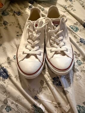 Converse Kids White Low-Top Canvas Sneakers with Red Trim